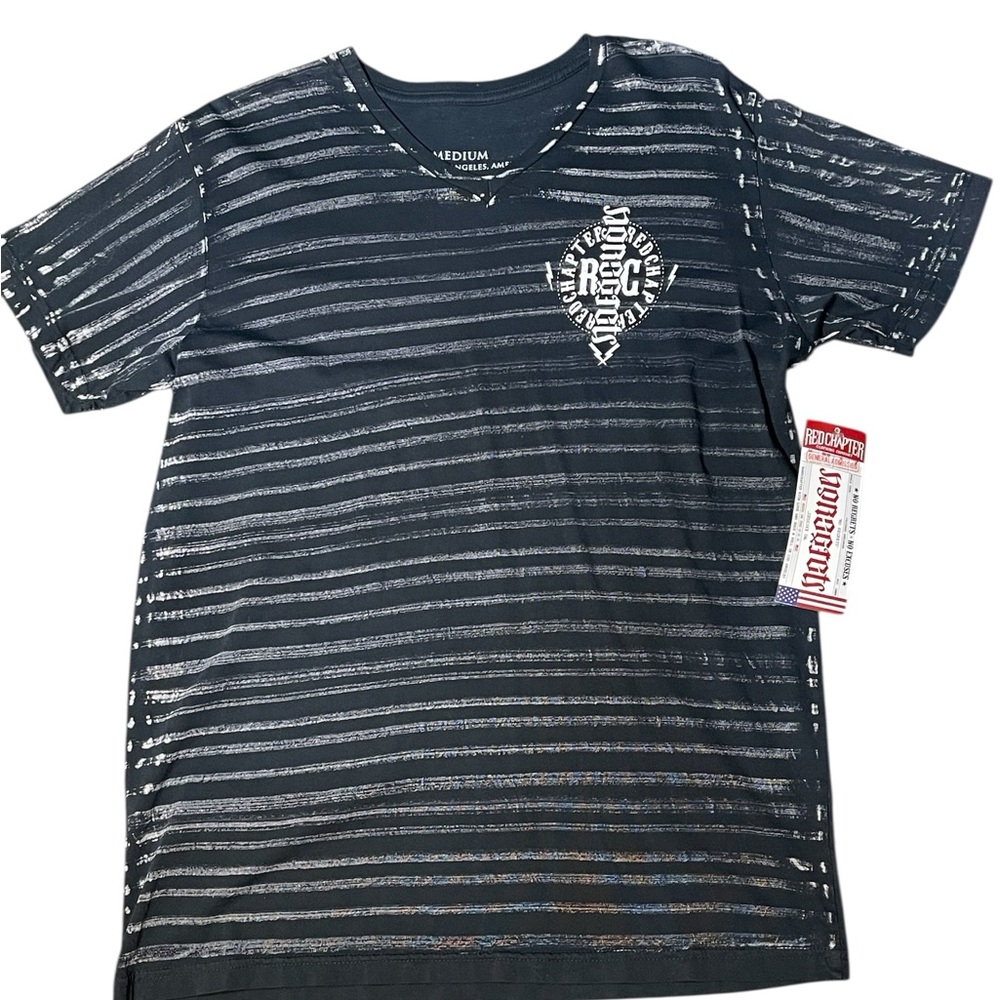 Black and white Red Chapter striped cotton tee with a bold ‘NO EXCUSES’ design